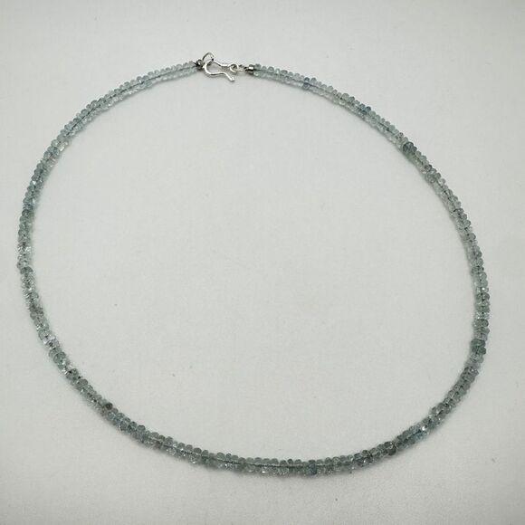 17" of 4mm rondelle, faceted Aquamarine beaded necklace with s925 hardware! - Picture 5 of 11